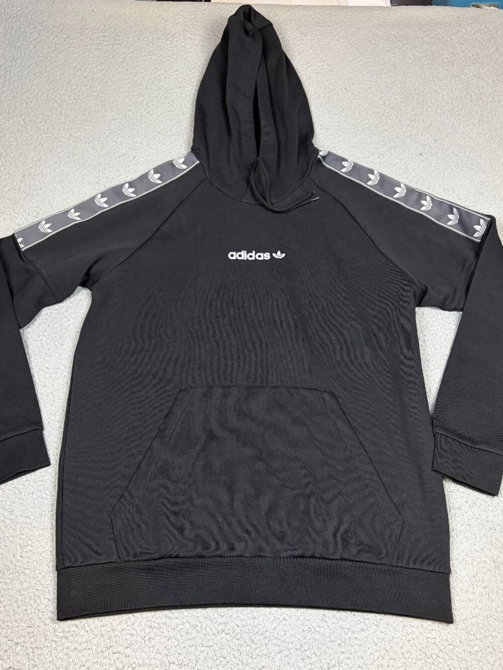 Adidas Trefoil Sleeve Hoodie Mens Large Black Hoodie Pockets Spellout Logo